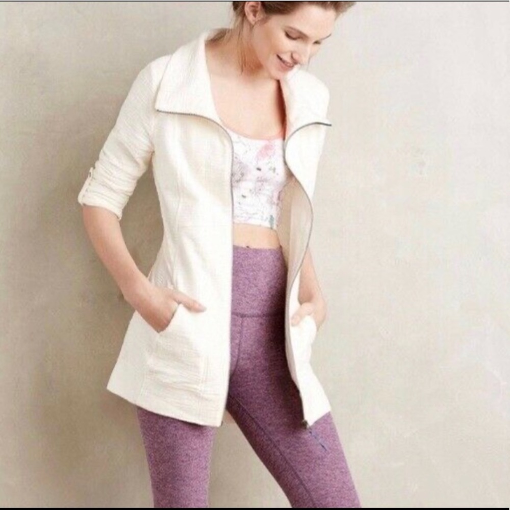 Anthropologie Saturday Sunday Quinn Textured Ivory Zip Sweater Jacket Small